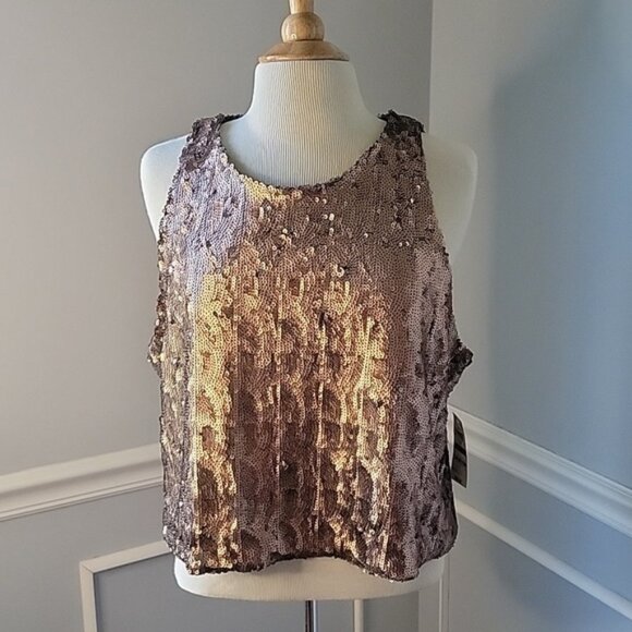 BAR III Dublin Matte Metallic Copper Sequin Glam Party Holiday NYE Shell Top XXL - Picture 1 of 8